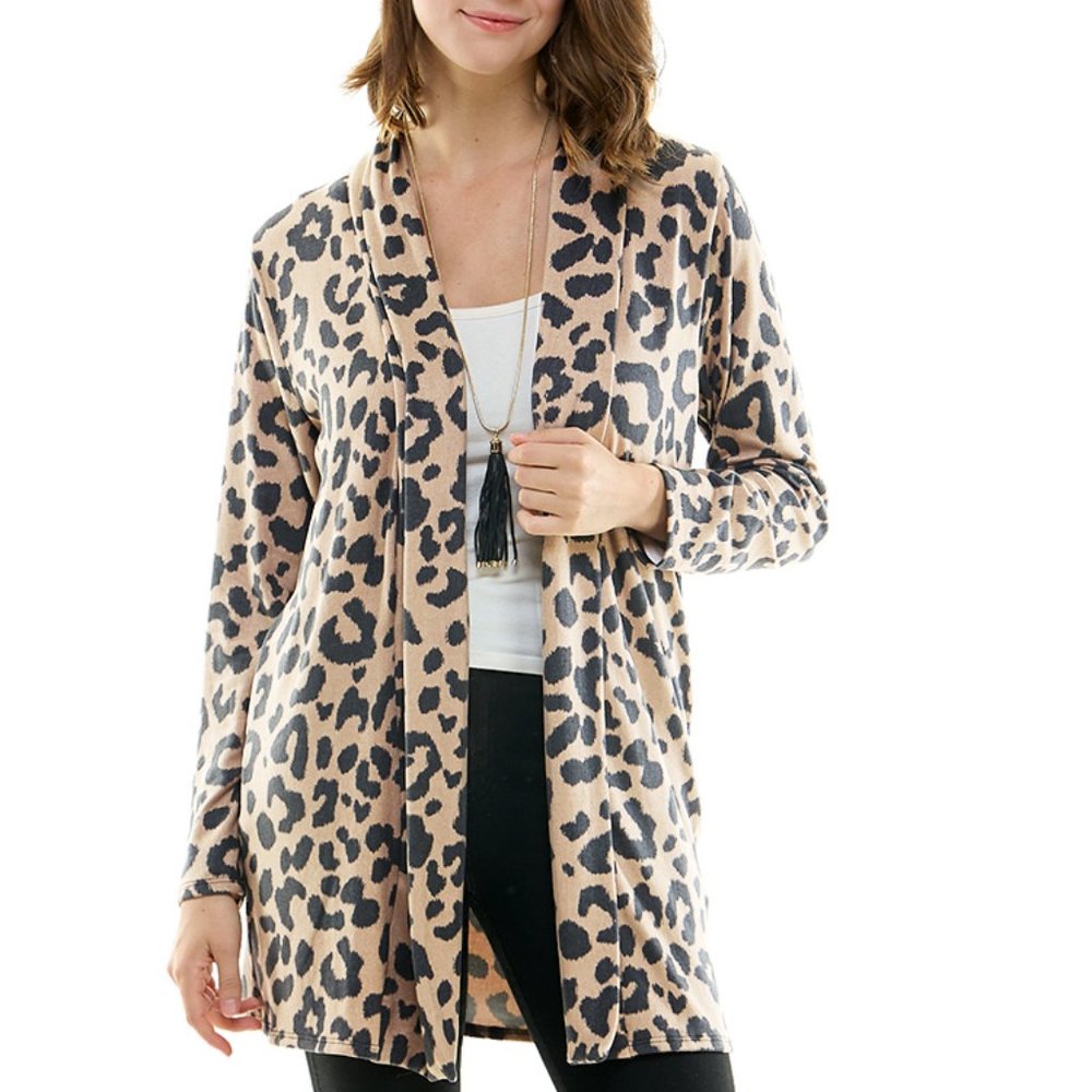Women's Casual Lightweight Open Front Cardigans with Pockets_Mocha Charcoal